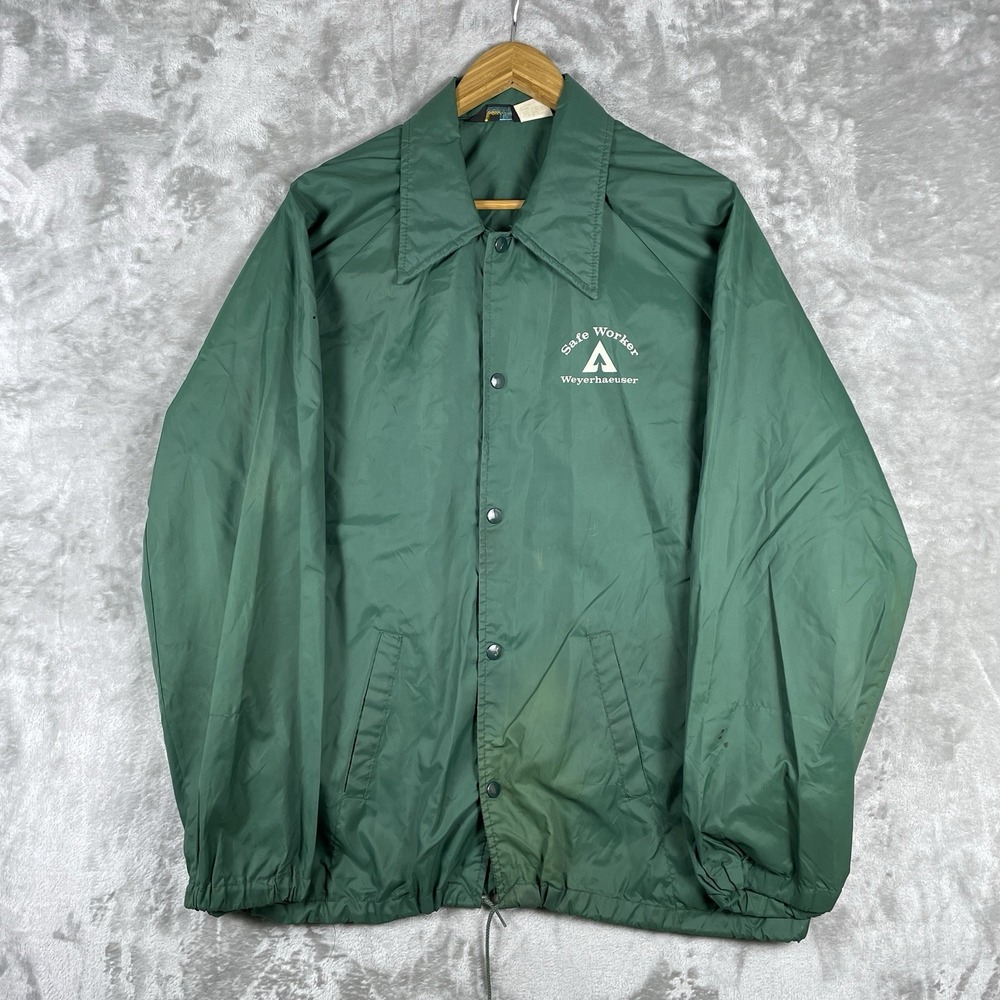 Vintage‎ 1960s Champion Running Man Coach Jacket Mens XL Green Faded USA Made